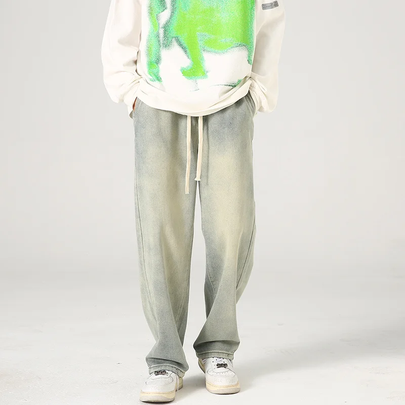 Drawstring Baggy Jeans Men Fashion Retro Casual Straight Jeans Men Streetwear Hip Hop Loose Denim Pants Mens Trousers S-3XL