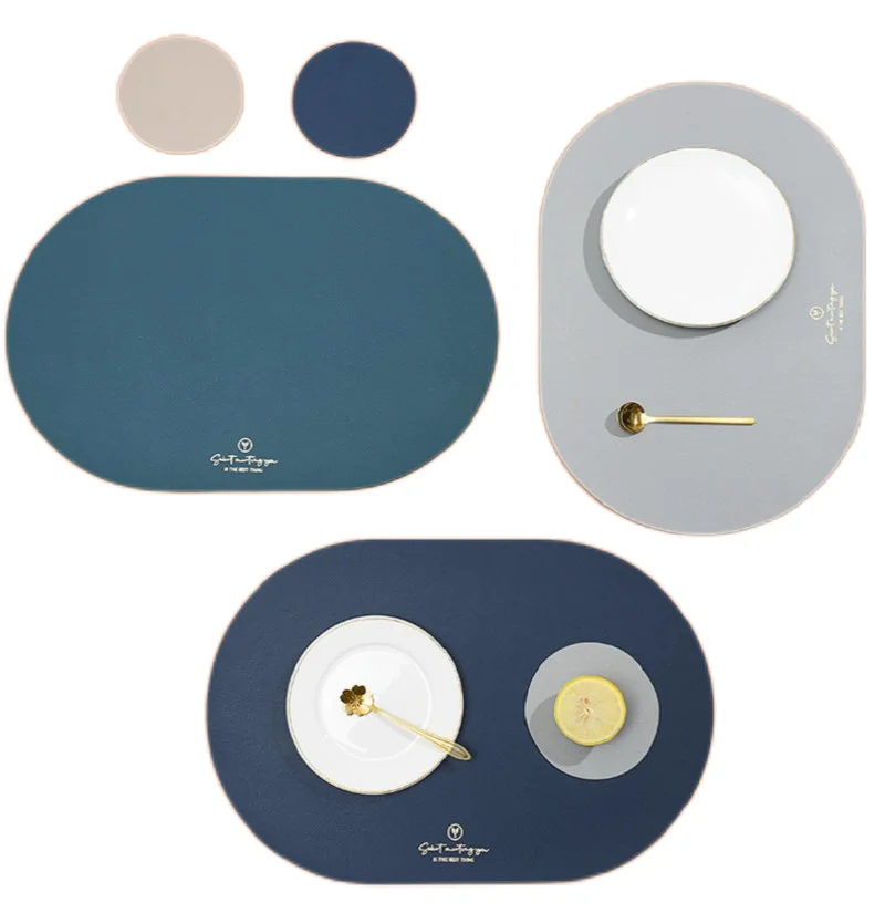 

Inyahome Set of 1/4 Oval Round PU Dinning Table Mat Heat Resistant Waterproof Plate Place Mat Durable Nordic Kitchen Accessories