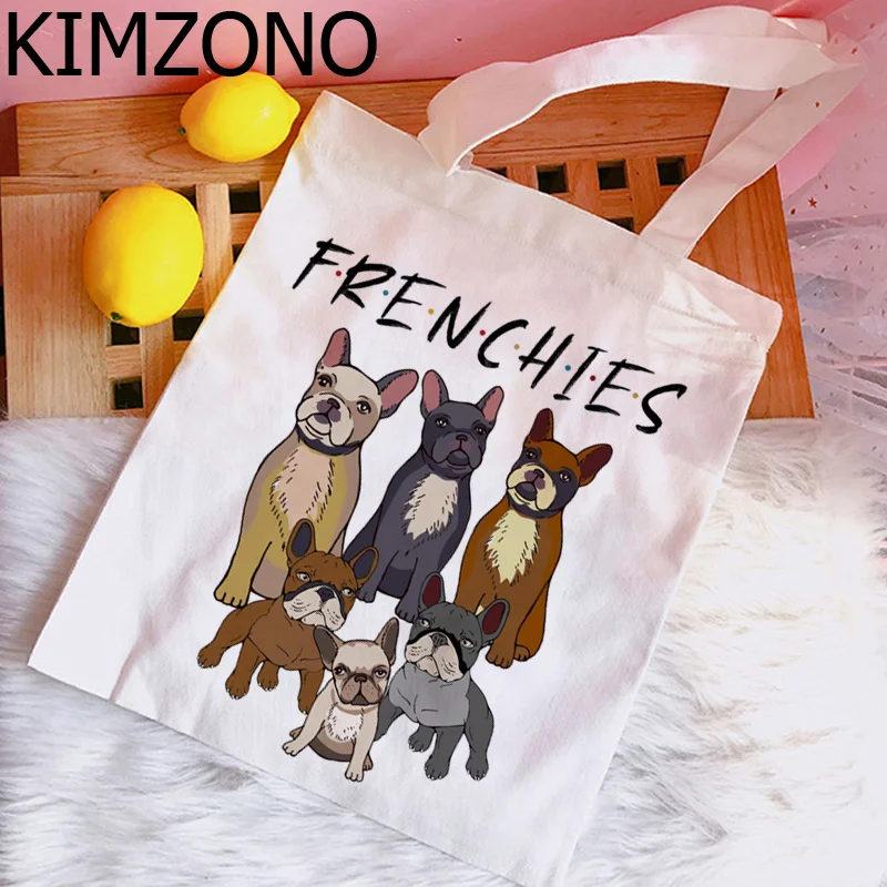 

Сумка для покупок с французским бульдогом, сумки для покупок, экологически чистая сумка из хлопка, тканая складная сумка на шнурке