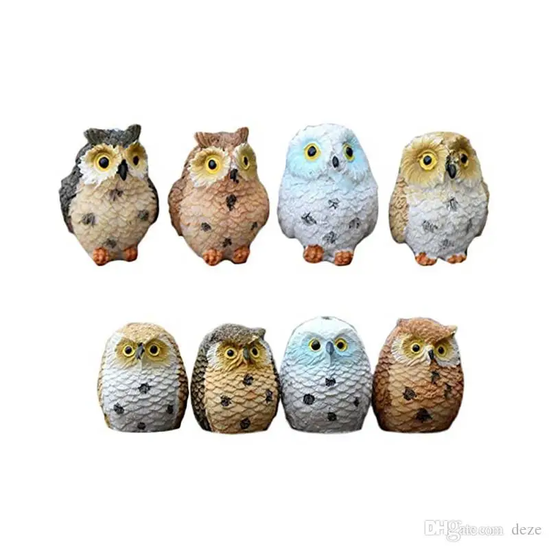 

4pcs/lot Cute Owls Figurine Animal Resin Miniatures Figurine Craft Bonsai Pots Home Fairy Garden Ornament Terrarium Home Decor