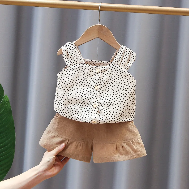 

2023 Baby Girl Clothes Set Lovely Dot Print Tops T-shirts+Baby Shorts 2PCS Summer Toddler Infant Clothing Outfits