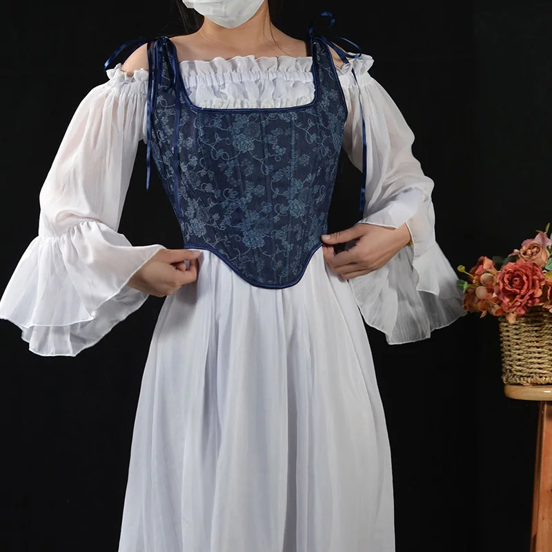 Женский винтажный жаккардовый корсет на шнуровке с розами