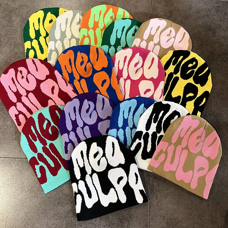 Зимняя шапка - вязаная Утолщенная с буквенным узором Оставайтесь теплыми и