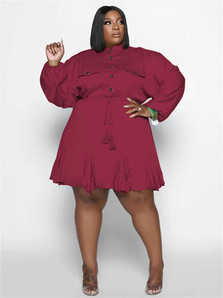 Plus Size Dresses Women Long Sleeve Casual Sweet Elegant Big Hem Shirts Midi Dress New Fall Wholesale 3xl 4xl 5xl 6xl