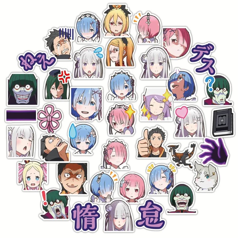 40pcs Re Zero Starting Life In Another World Stationery Sticker Emilia Rem Felt Beatrice Kawaii Anime Decal Helmet Luggage Table