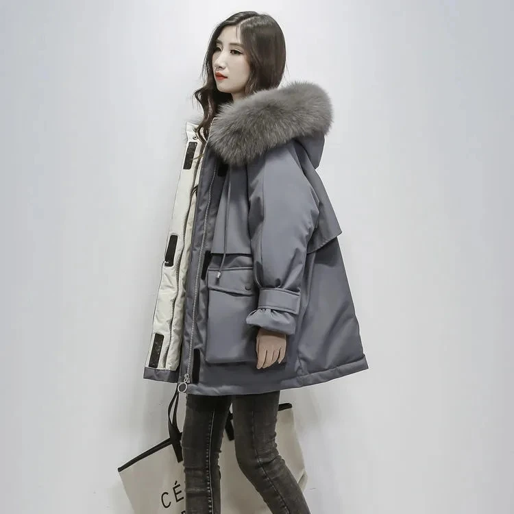 

Women's Winter Parkas 2022 New Warm Thick Down Padded Jacket Women's Korean Loose Fur Collar Cotton Coat Female Hooded Outwear