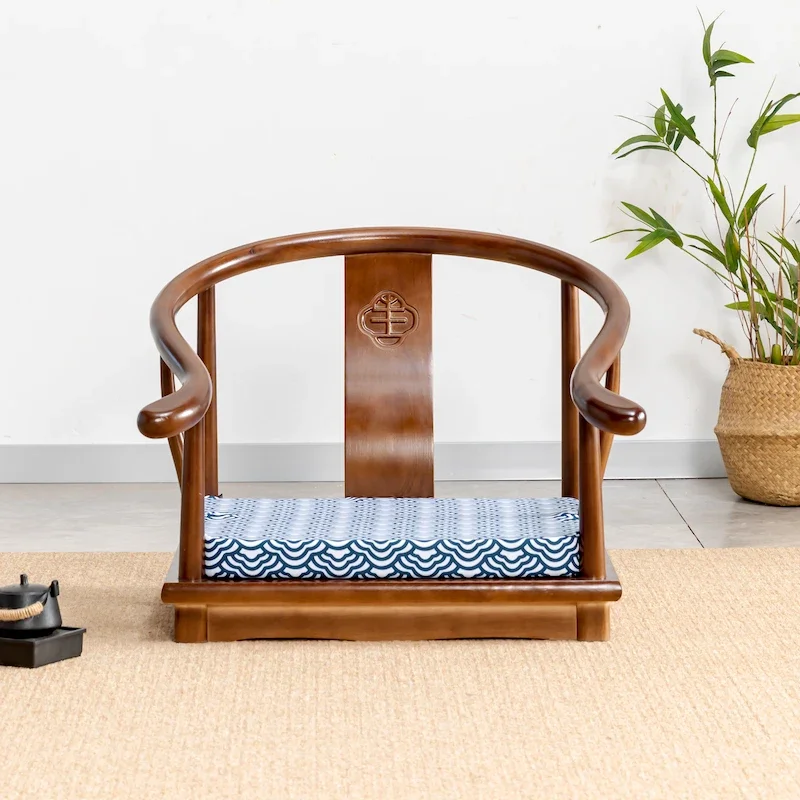 Сиденье татами в японском стиле из цельного дерева Zaisu напольное кресло без ног с