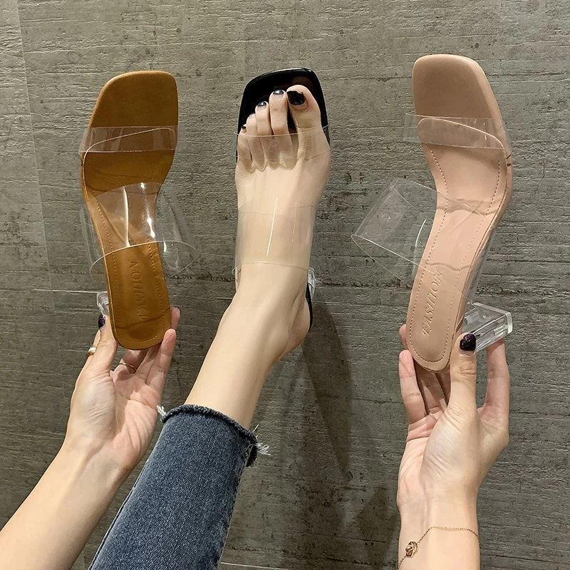 

2022 New Women Sandals PVC Jelly Crystal Heel Transparent Women Sexy Leopard Clear High Heels Sandals Pumps Shoes Size 34-43