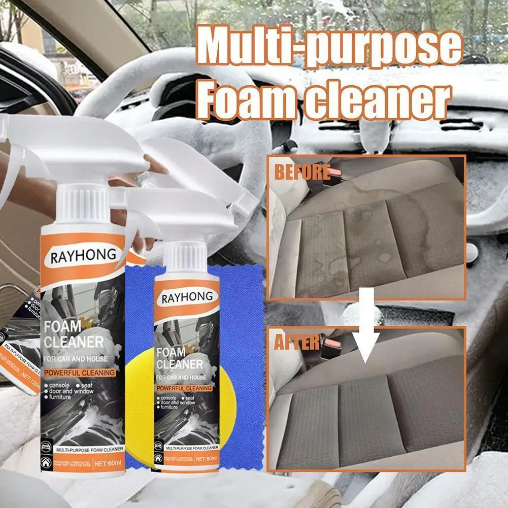 

60ml Multifunction Foam Cleaner Car Interior Leather Deep Fabric With Sponge Tool Cleaning Q6l0