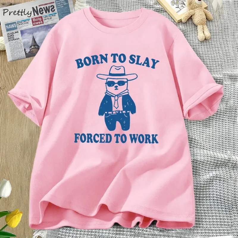 Футболка женская хлопковая в стиле ретро с забавным медведем и коротким рукавом