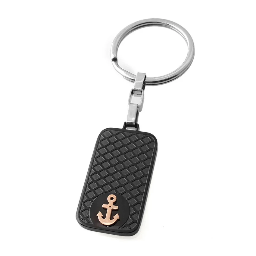 

Runda Key Chains Key Rings Stainless Steel Black Brand with Rose Gold Anchor Pattern Ring for Keys For Various Key Buckle