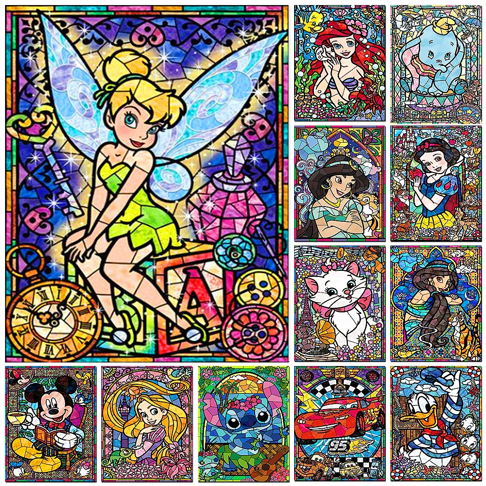 

Disney AB Drill Painting 5D with Pen Cartoon Characters Set, Round Drill Fairy Princess Diamond Mosaic Embroidery DIY Hobby Art