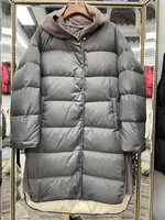 2022 Winter New Style Long Coat Knitted Detachable Cap Lightweight White Duck Down Jacket Women