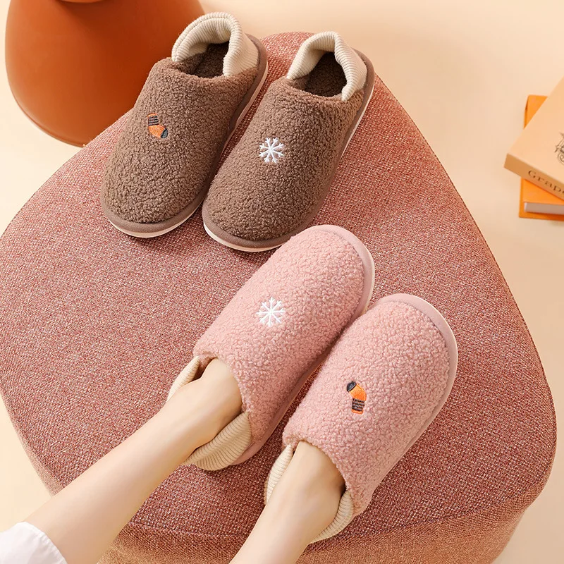 Warm winter woman slipper Fluffy slippers Thermal House Non slip Grip Contton Plush Indoor rubber Shoes Ladies Fuzzy Cozy Soft
