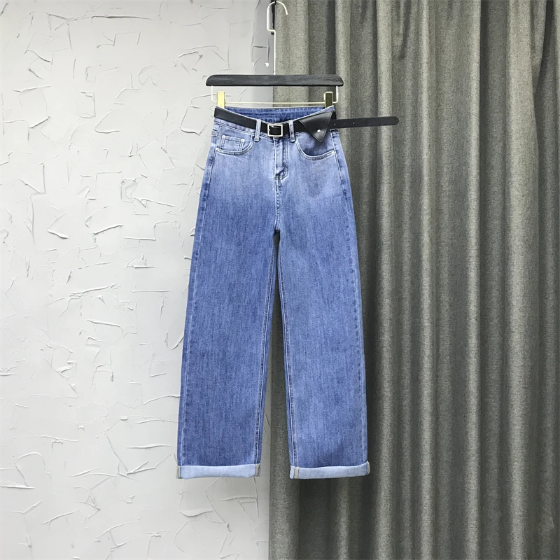 

Новинка Весна 2022, модные широкие брюки с градиентом цвета, универсальные прямые брюки с высокой талией, джинсы, женские джинсовые брюки для ...