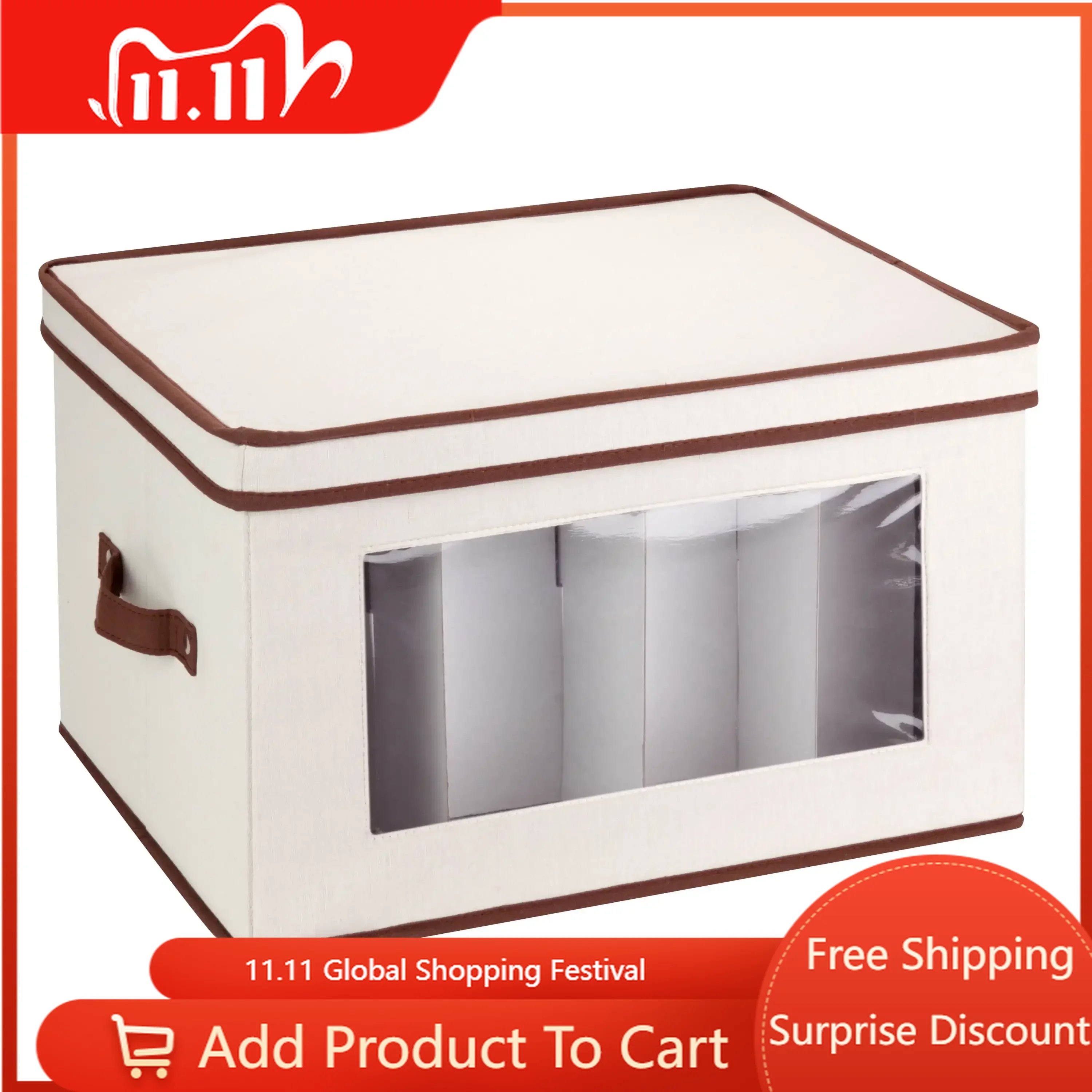 

Free Shipping Honey Can Do Canvas Window Storage Box with Lid, Natural, 18" X 14" Clothes Organizer Storage Box