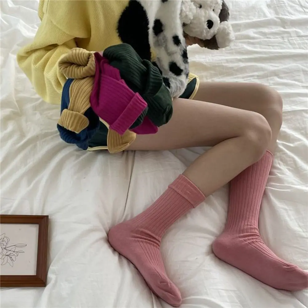 

College Style Solid Color Autumn and Winter Casual Socks Long Socks Women Socks Tube Socks Striped Socks Cotton Hosiery