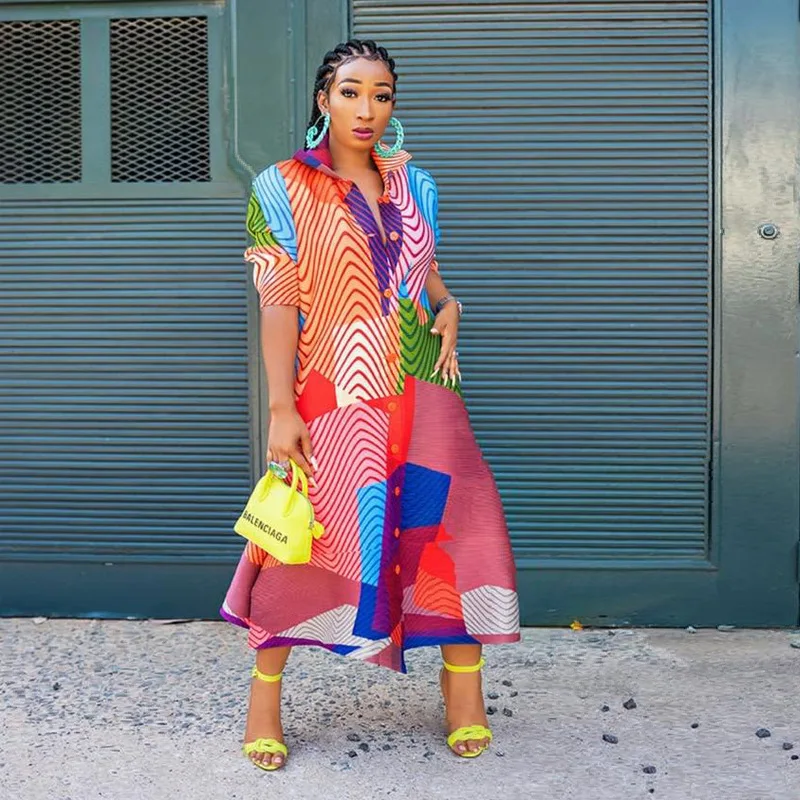 

Платье-рубашка женское в африканском стиле, однобортное Свободное длинное уличное платье с рукавом 3/4, лето 2023