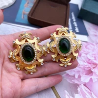exaggerate clip earrings green geometry gems accessories luxury jewelry