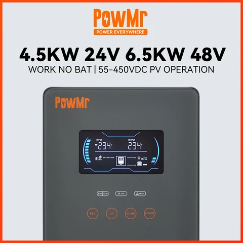 Гибридный инвертор PowMr, 6500 кВт, 24 В, 6000 кВт, 48 В, MPPT, автономный солнечный инвертор, немодулированный синусоидальный сигнал, максимальный вход PV, 450 Вт, Вт, в