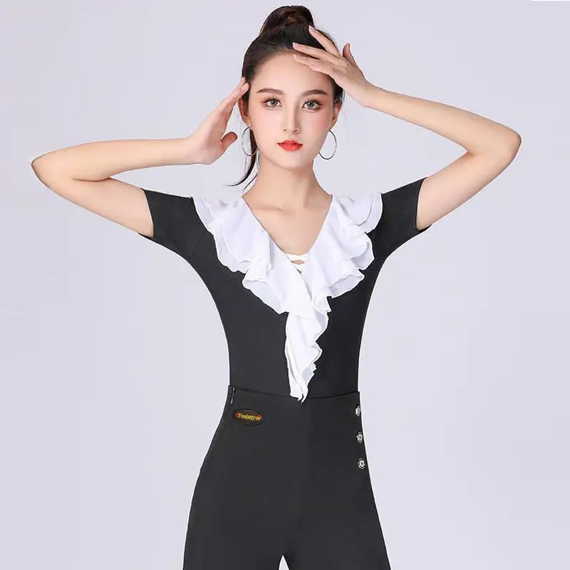 

Топ для латиноамериканских танцев Женская Одежда для танцев Jitba новая модная одежда для современных танцев с коротким рукавом