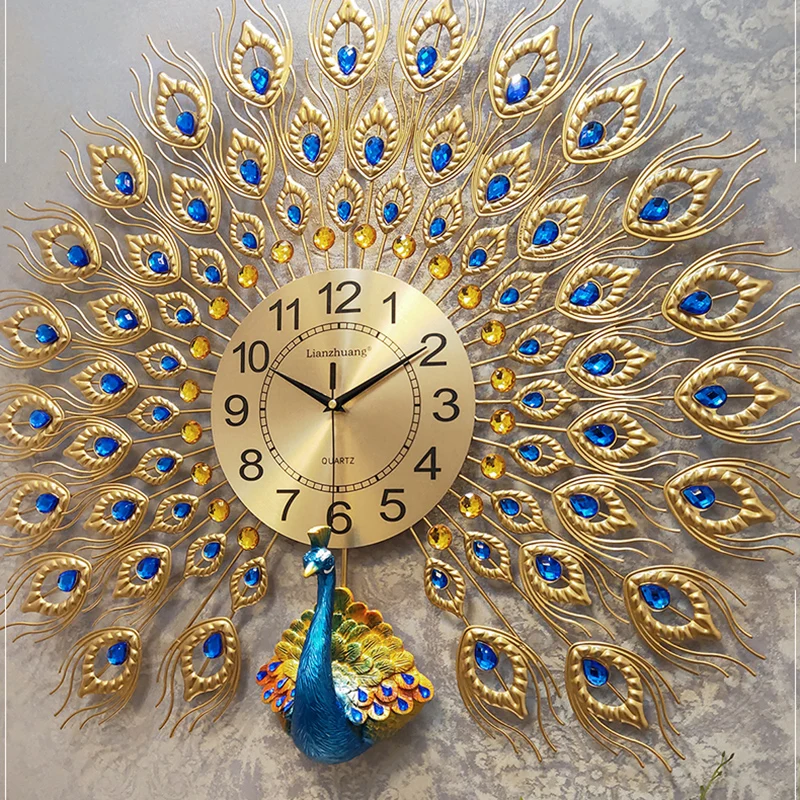 

Metal Big Size Wall Clocks Living Room Luxury Oriental Art Peacock Wall Clock Aesthetic Art Reloj De Pared Home Decor GXR35XP