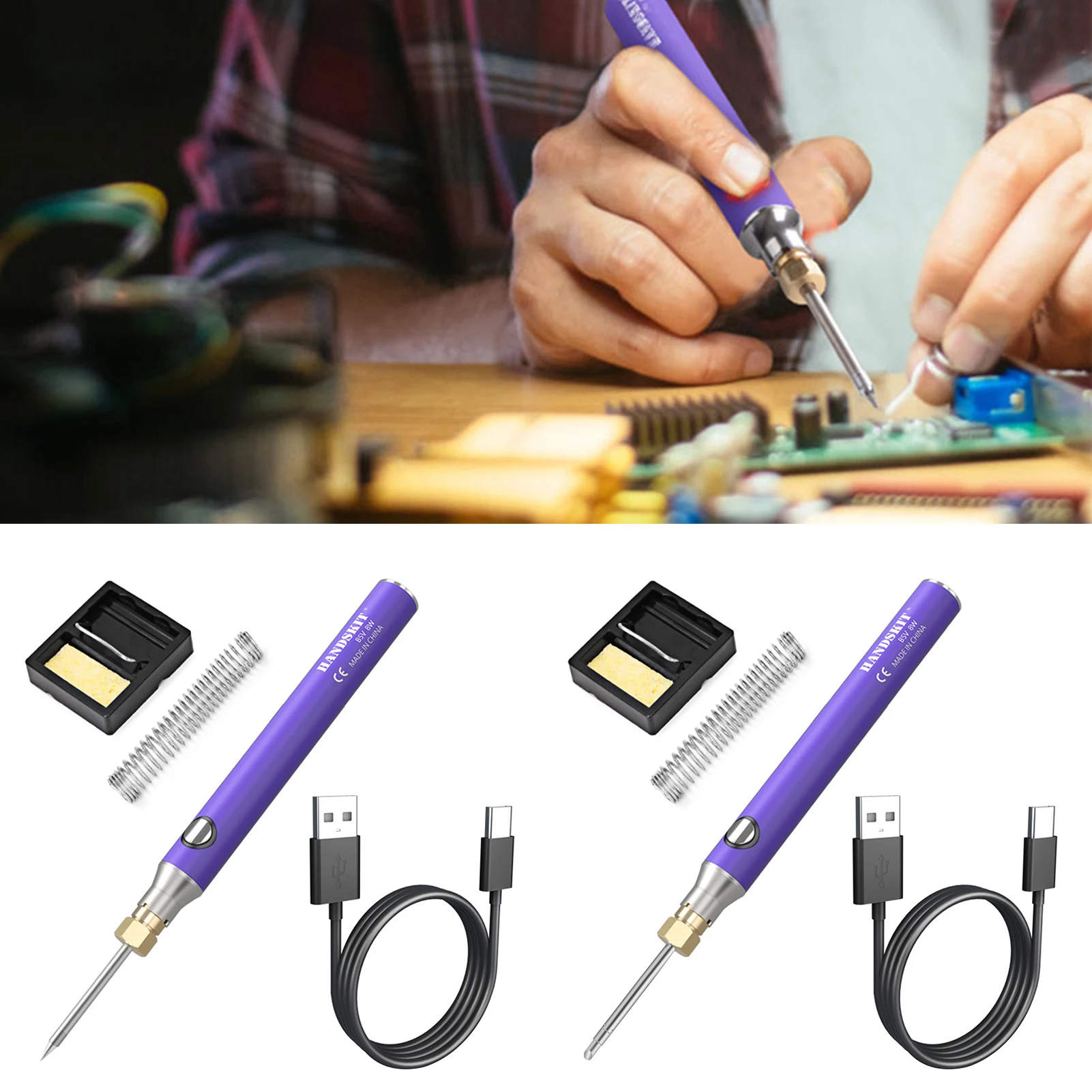 

Electric Solder Iron Kit Rechargeable 8W Soldering Iron 5V Adjustable Temperature Soldering Welding Tools US Plug For Men And