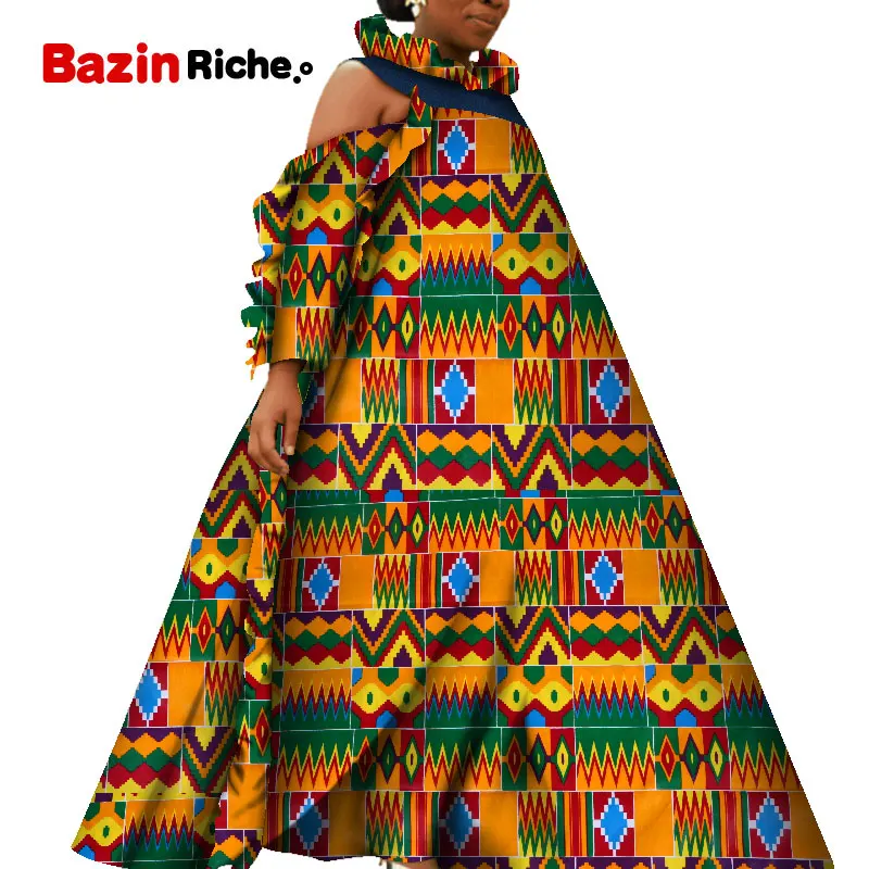 African Dresses for Women Bazin Riche Clothes Print Loose Long Dashiki Clothing Vestidos WY5605