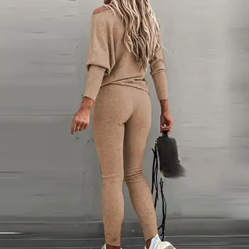 2Pcs/Set Fitness Trendy Women Tracksuit Round Neck Sweatshirt Blouse Drawstring Pants Set Female Pullover Sweatpants Sports Suit 1