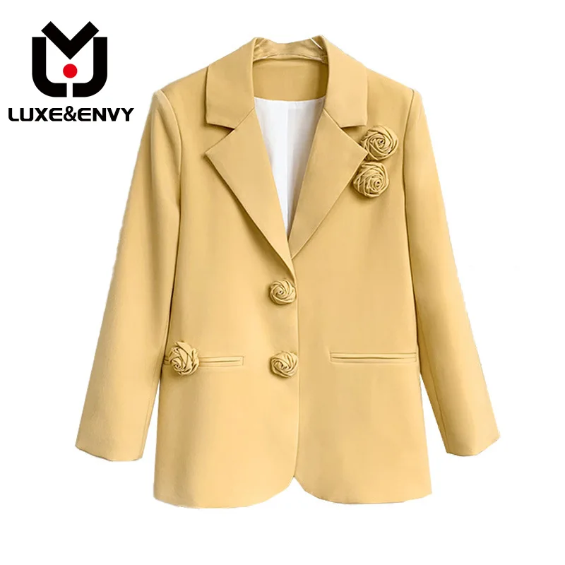 

LUXE&ENVY Design Sense Three-dimensional Flower 2023 Autumn And Winter New High Street Minority Versatile Loose Suit Jacket