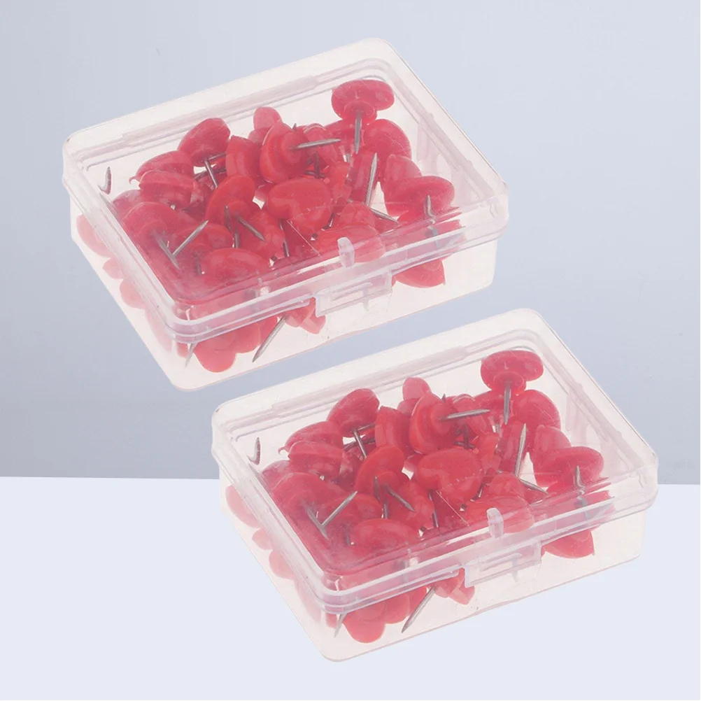

2 Boxes/Total 100pcs Plastic Heart Shaped Thumbtack Drawing Pin Push Pin Set for Maps Calendar