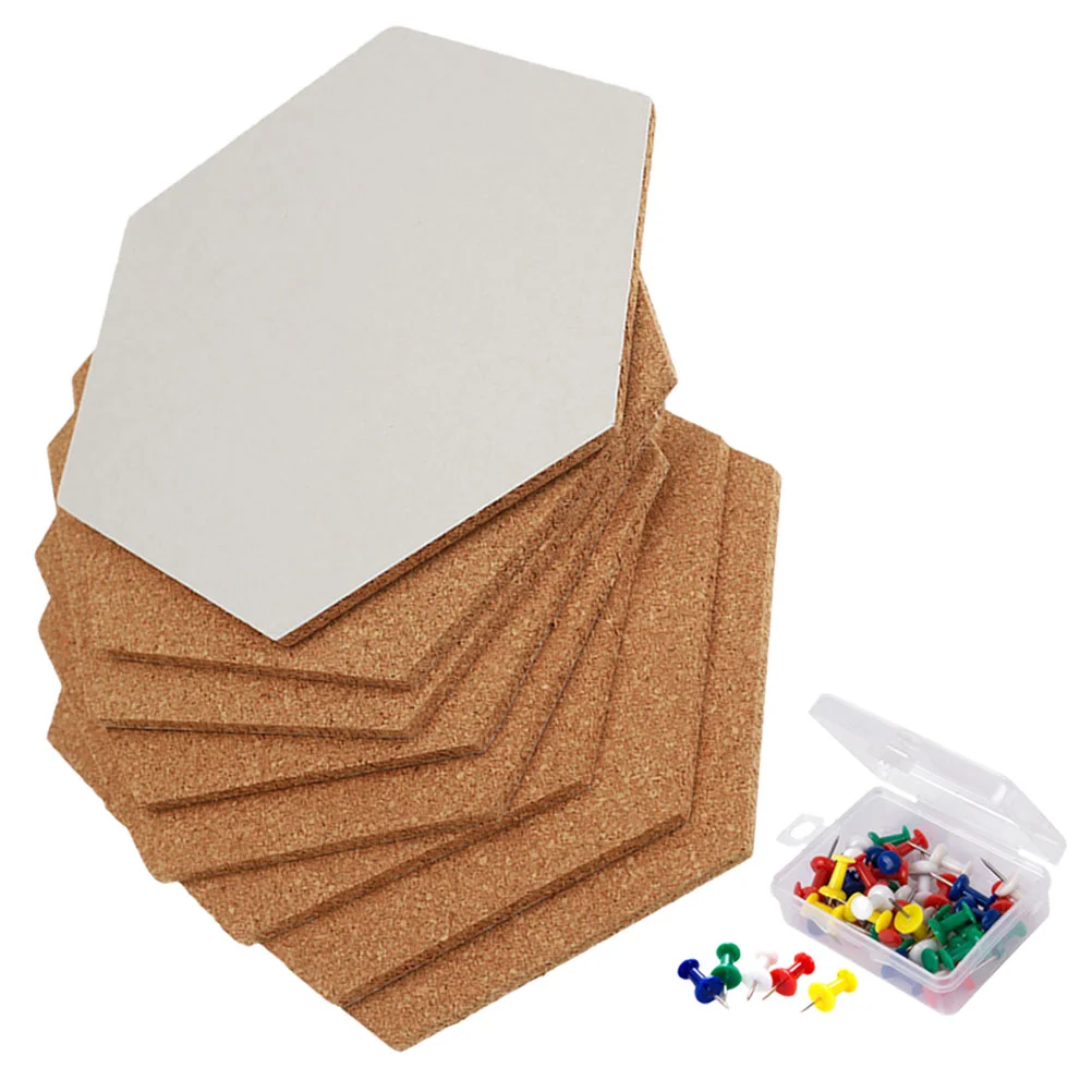 

8 Pcs Pushpin Hexagon Cork Board Wall 9 Piece Set Pushpins Adhesive Notice Office Decore