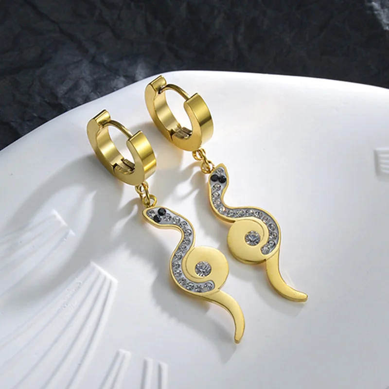 

New Stainless Steel Animal Pendant Drop Earrings for Women Girls Snake Crystal Dangle Earrings Punk Fashion Party Jewelry Gifts