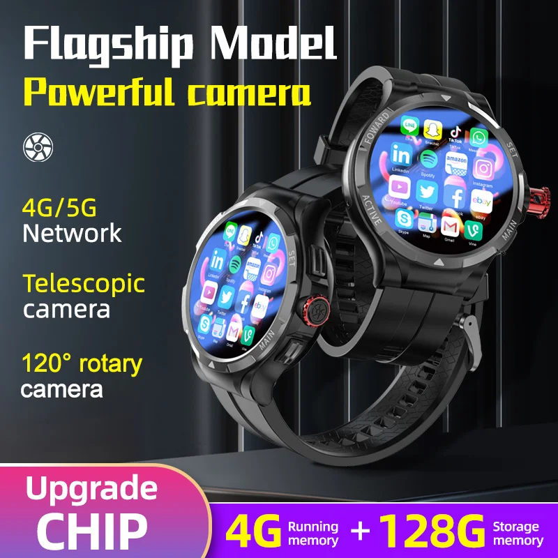

2023 New Google Pay Video Call Smart Watch for Men 4G Card Insertable Rotating Camera Men Watch 128G Memory for Xiaomi Android