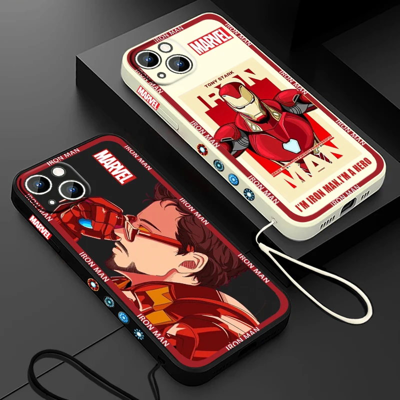 

Cool Iron Man Avengers Logo Apple iPhone Phone Case For 14 13 12 11 Pro Max Plus XS XR X 8 7 SE 2 3 Liquid Left Rope Cover