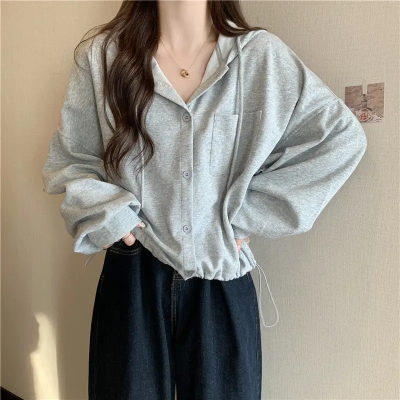 

Yasuk Spring Winter Fashion Casual Button Women's Loose All-Match Sporty Girl Student Girl Zipper Hoodie Jacket Coat Elastic Hem