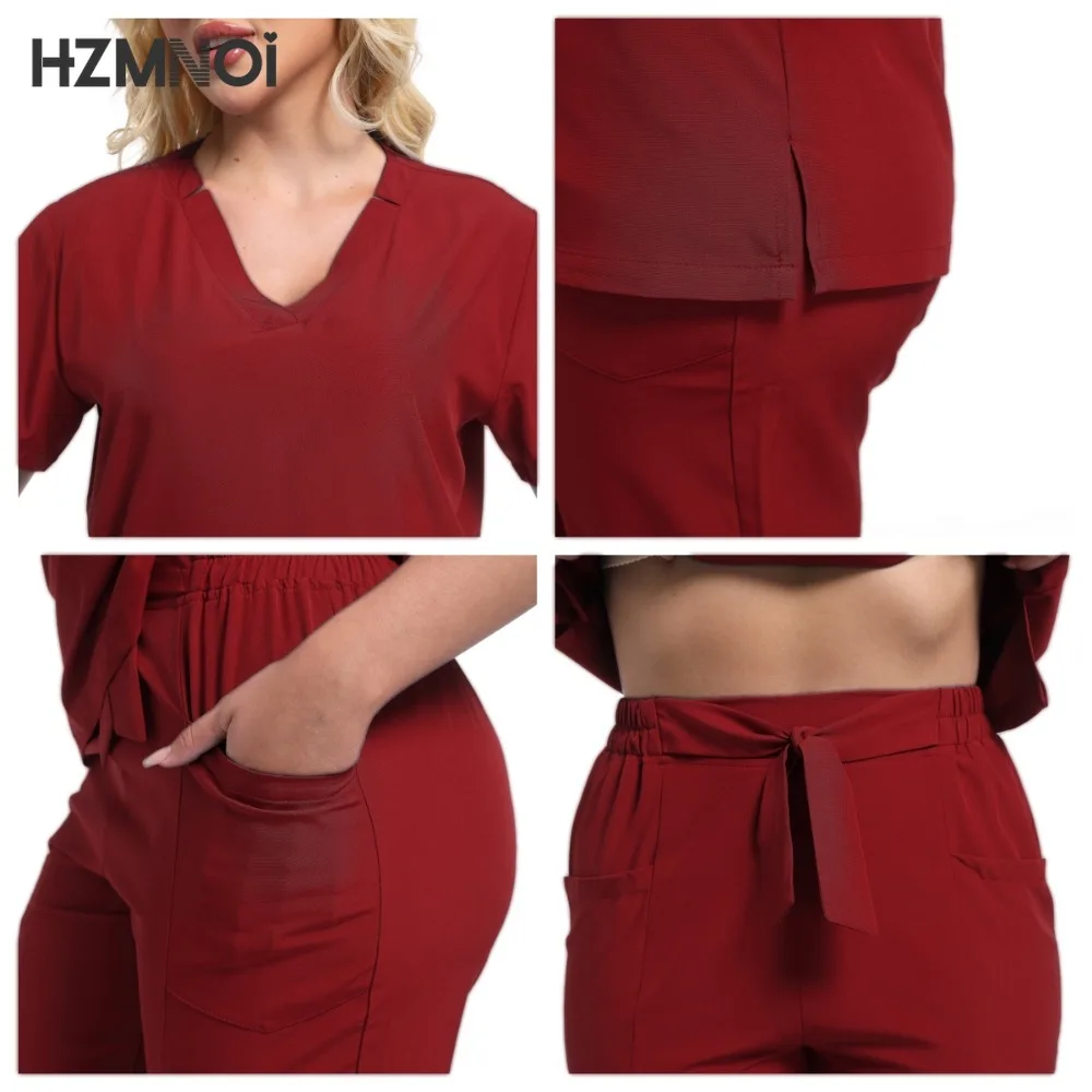 HZMNOI Medical Uniforms Women Scrubs Sets Nurse Nursing Work Clothes Beauty Salon Spa Surgical Suit Lab Hospital Overall