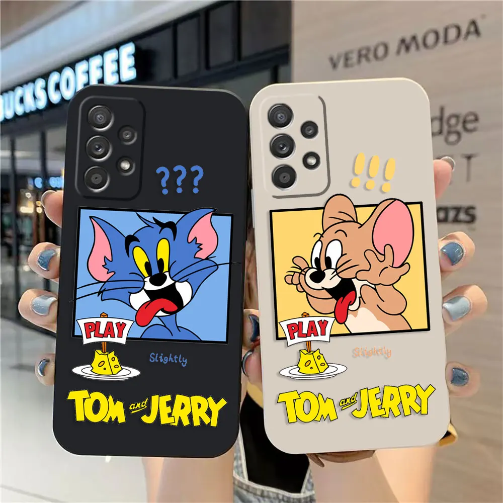 

Case For Samsung A91 A73 A71 A51 A42 A33 A22 A515F AO3S 4G 5G Simple Liquid silicone Case Anime Tom And Jerry