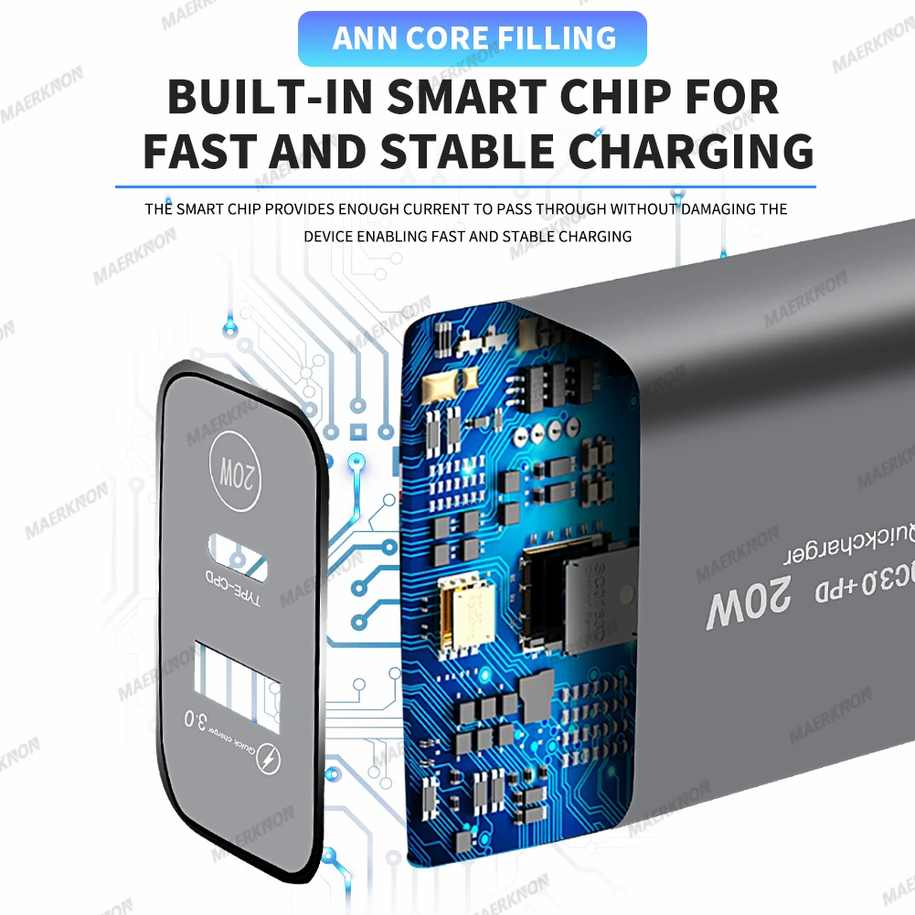 Maerknon USB Type C Fast Charging Mobile Phone Charger European American Standard Travel Charging Plug Adapter All Mobile Phones