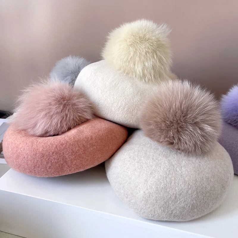 

Шикарная зимняя высококачественная утолщенная шерстяная шапка-помпон размером 202310-xy-lulu ins, женская шапка художника для отдыха