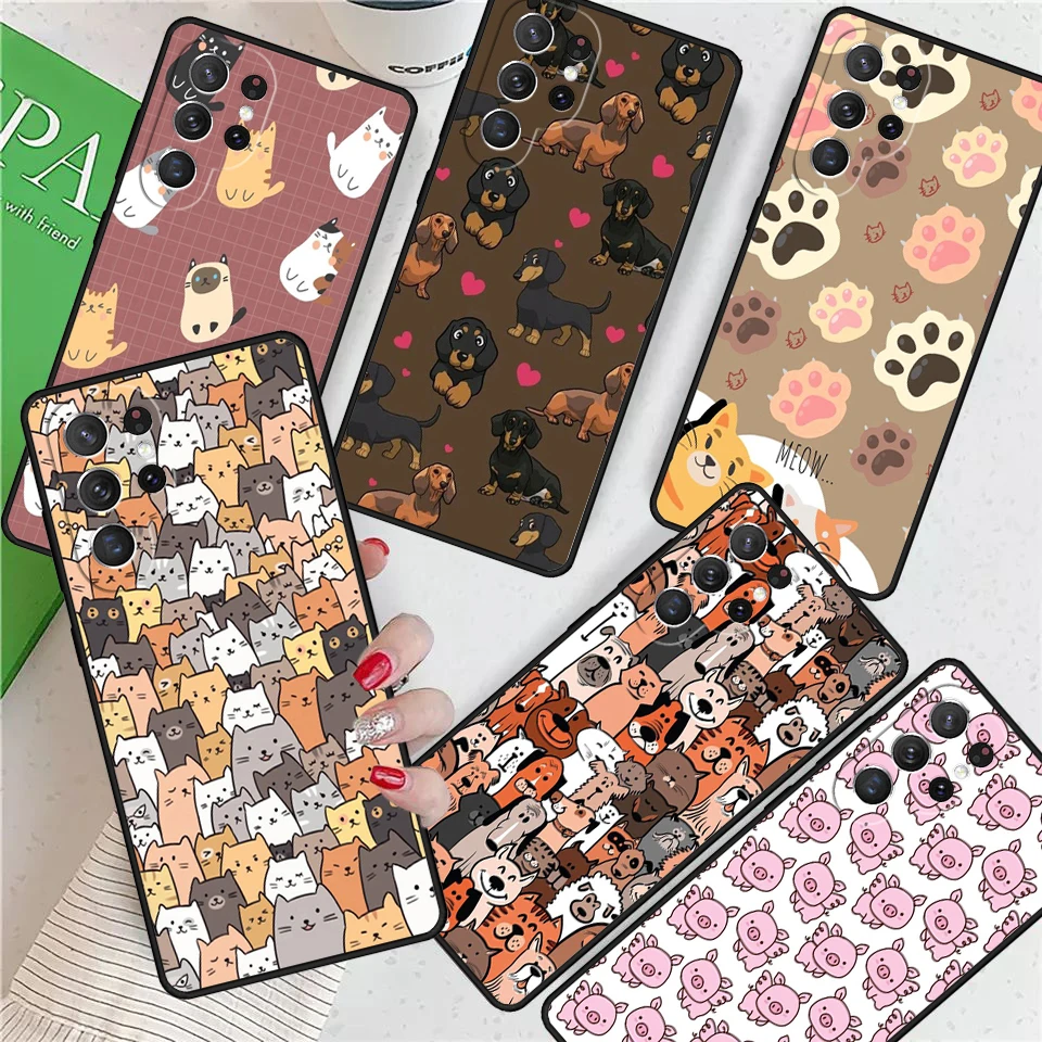 Чехол для телефона с мультяшным животным собакой кошкой и свиньей Samsung Galaxy S24 Ultra