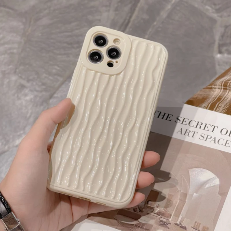 

Fashion Cream White Water Ripples Phone Case for IPhone 13 Pro Max 11 12 Pro Max 14 Plus XR X XS Soft Silicone Case Back Cover