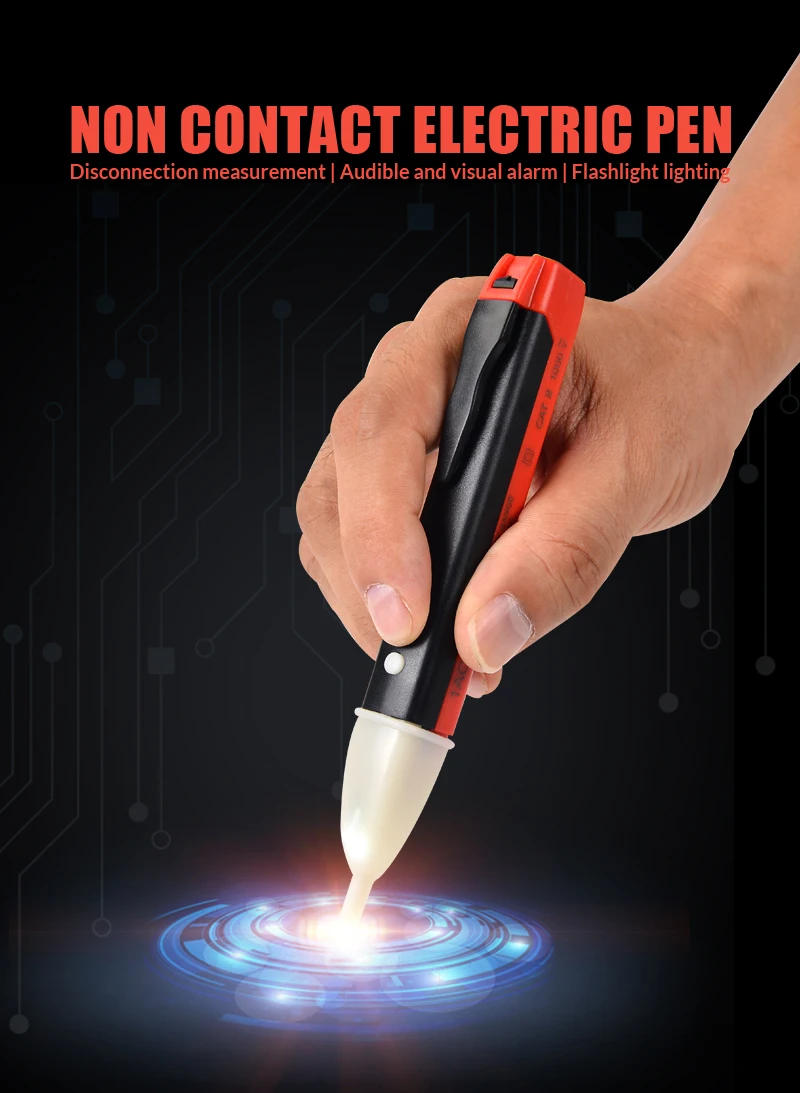 

QHTITEC Non-Contact Electric Pen 90-1000V AC 50-500Hz Voltage Detector Test Pens LED Light Indicator Pencil Stick Luminous