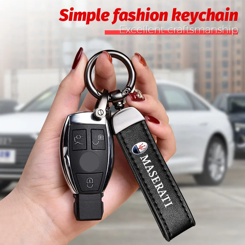 

Leather Car Emblem Keychain Key Ring High Quality Metal Keyring For Maserati Ghibli Coupe GTS Concept Alfieri MC20 Spyder Trofeo