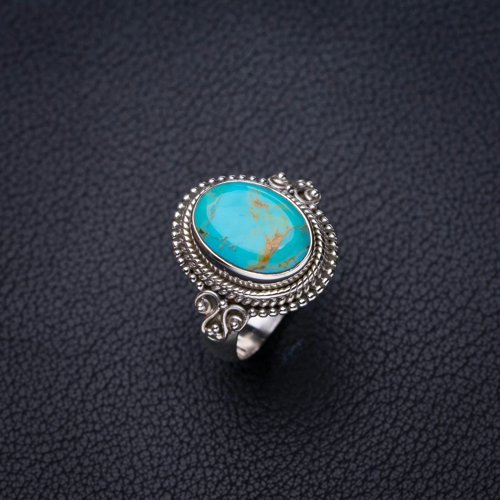 

StarGems Natural Turquoise Handmade 925 Sterling Silver Ring 8 E7494