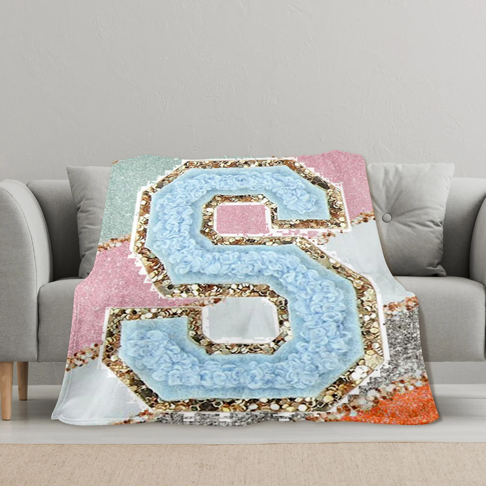 Кашемировое одеяло S золотисто-синее