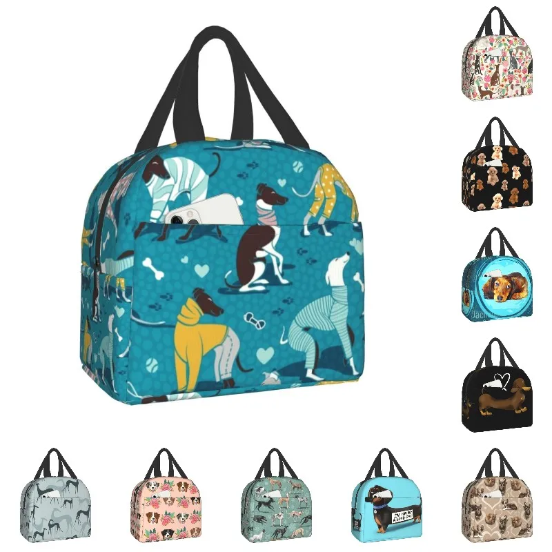 Custom Cute Greyhounds Dog Lunch Bag Women Cooler Warm Insulated Lunch Box for Children School Fruit Fresh Storage Bag