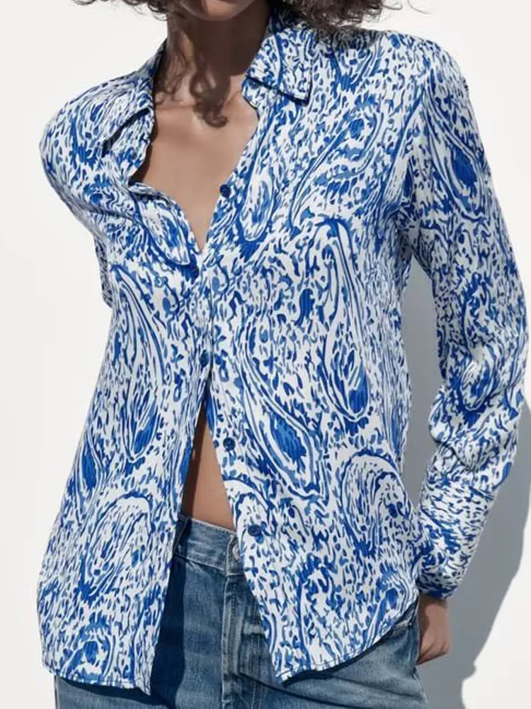 

Женская атласная блузка с принтом, однобортная Повседневная элегантная рубашка, модель XX9200 на лето, 2023