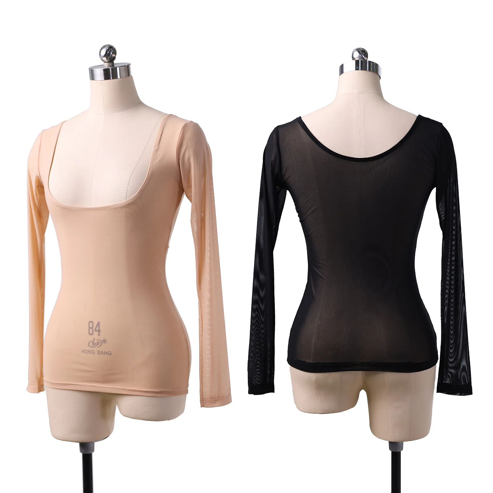 

Dancing water gauze chest supporting long sleeved blouse Versatile belly dancing clothes High elastic mesh