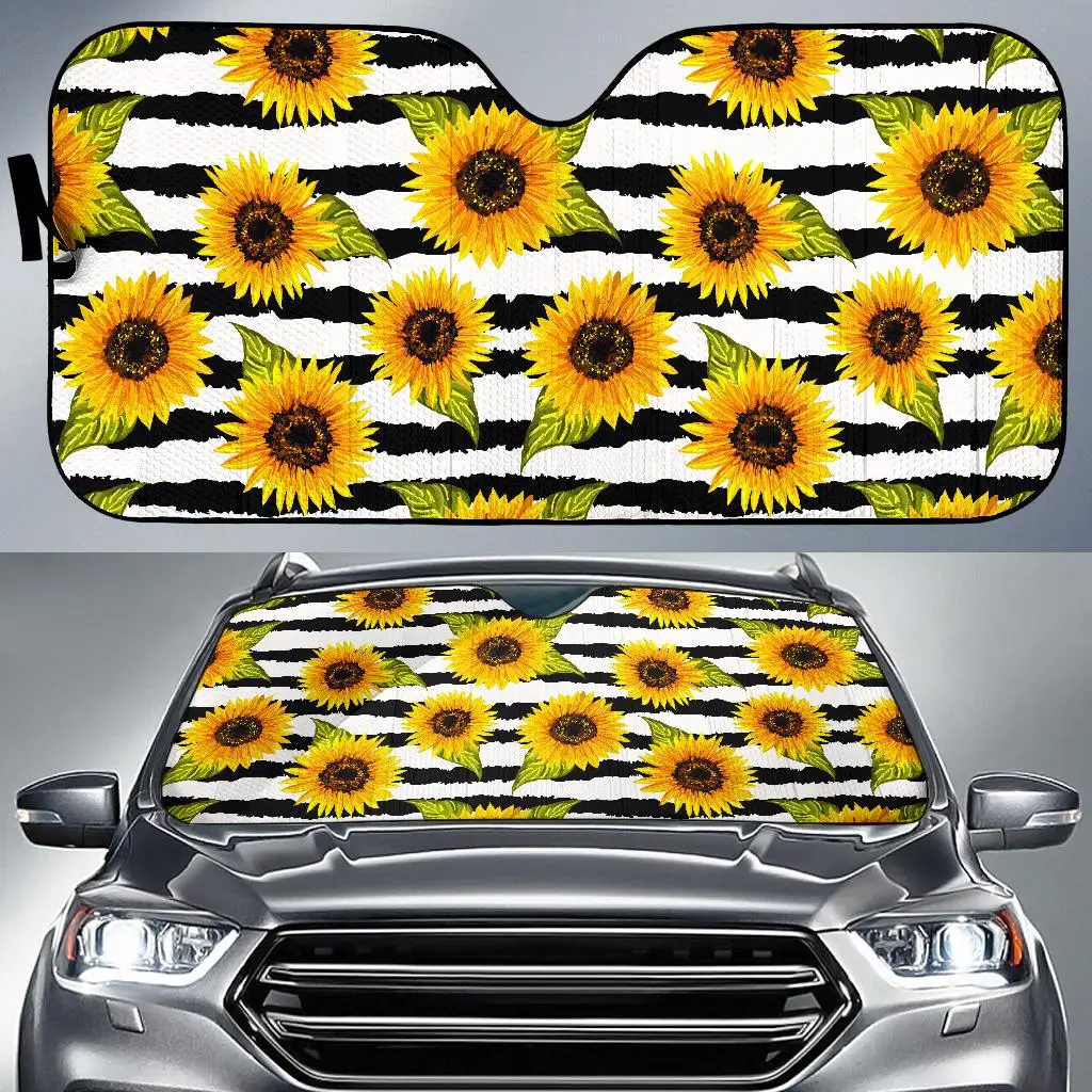 

Sunflower Striped Pattern Print Car Sun Shade